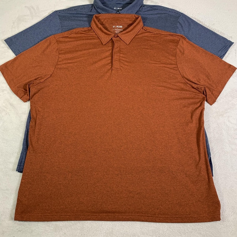 01.ALGO Polo Shirt Mens 2XL Lot Of 3 Striped Blue Rust Golf Performance Stretch - Picture 8 of 15